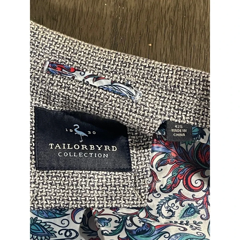 Tailorbyrd Mens 42S Blue Cotton Linen Blend Paisley Lined Sport Coat Blazer
